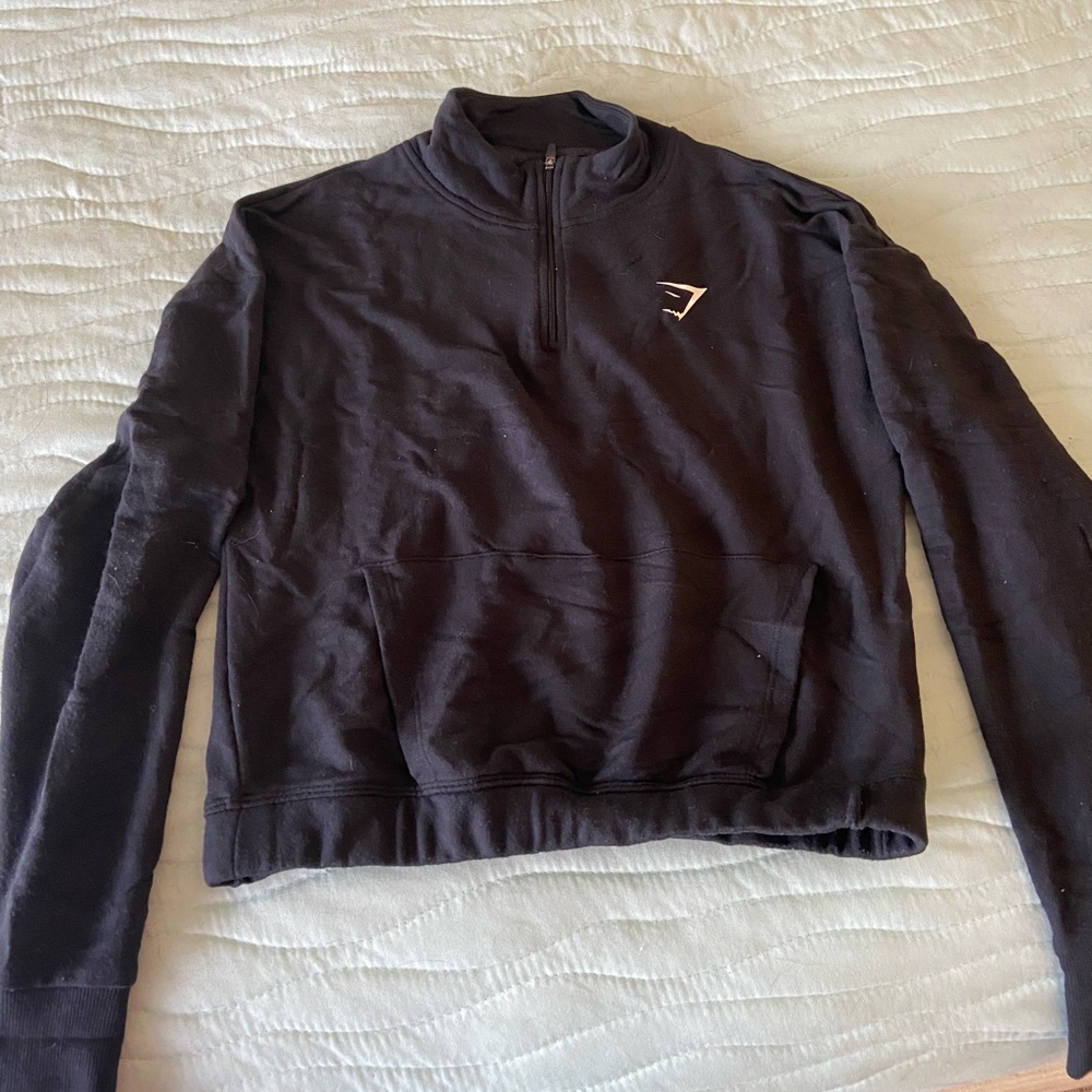 Gymshark Black Cropped Quarter Zip Pullover Sweatshirt